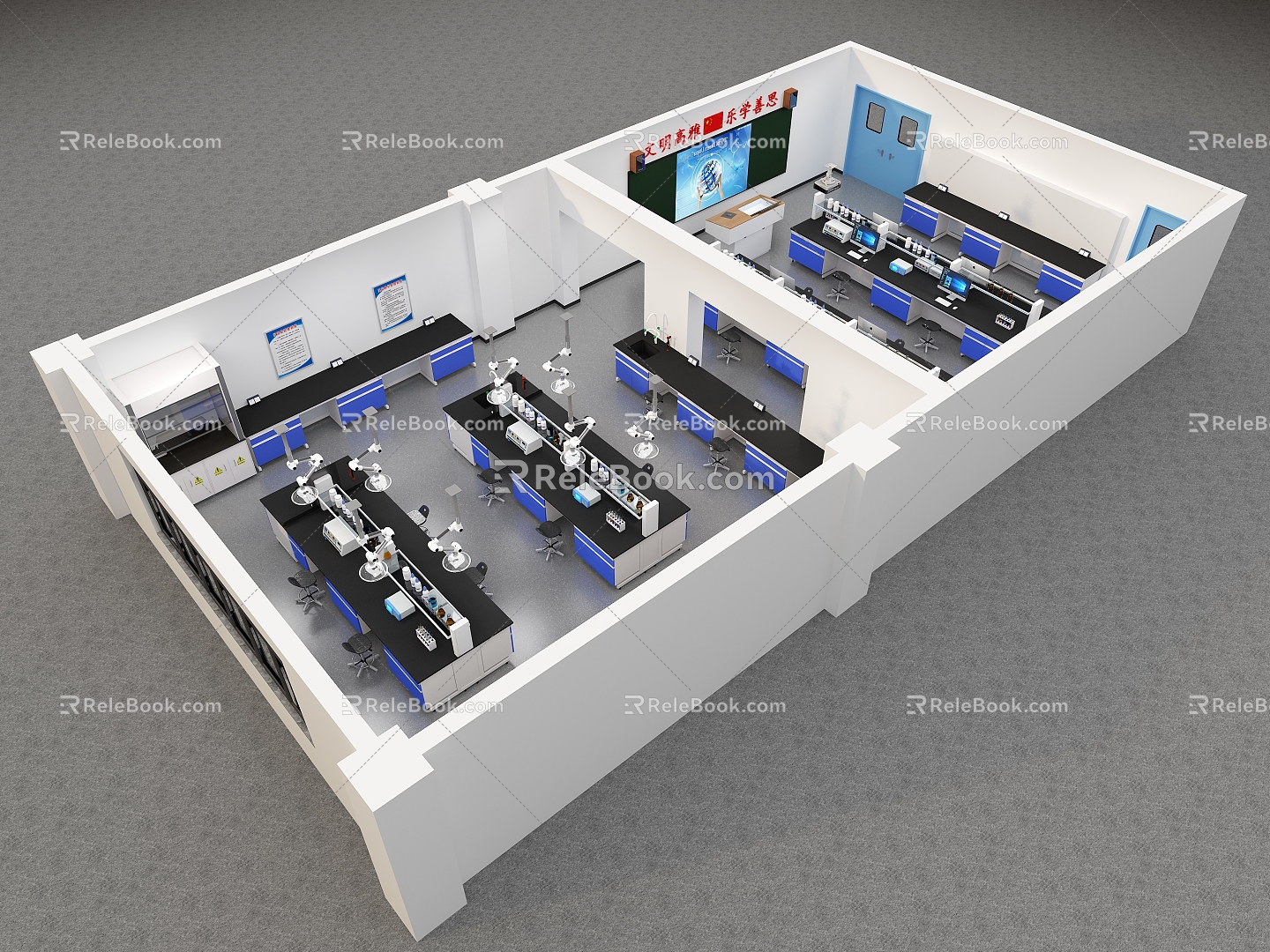 Aerial View of Laboratory Biochemistry Classroom Central Platform Side Fume Hood Multifunctional Blackboard Aluminum Gusset Ceiling model