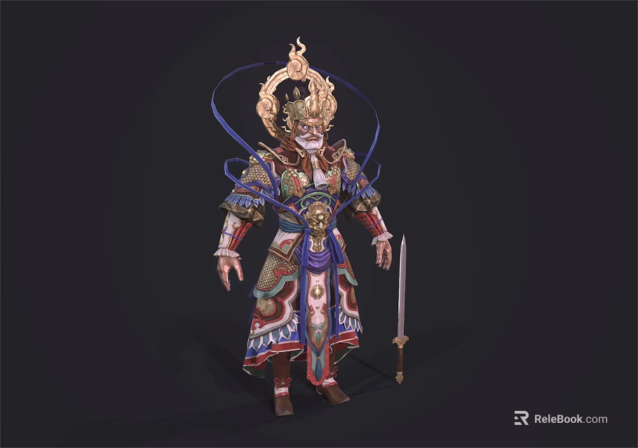Detailed Game and Movie Mythical Warrior Character With Ornate Armor Decorative Helmet And Sword 3d model 