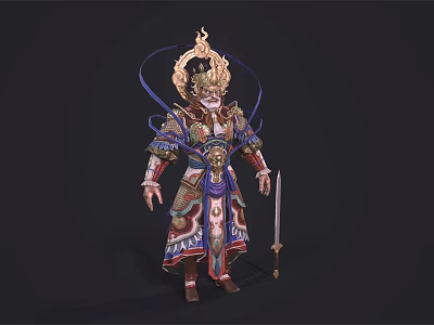 Detailed Game and Movie Mythical Warrior Character With Ornate Armor Decorative Helmet And Sword 3d model