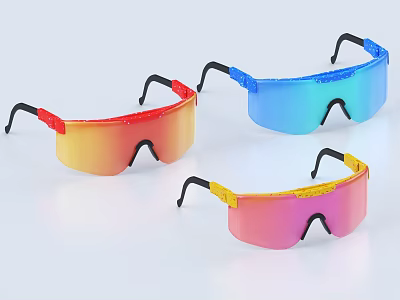 Colorful Gradient Jewelry Pieces Featuring Red Blue Pink And Black Accents 3d model