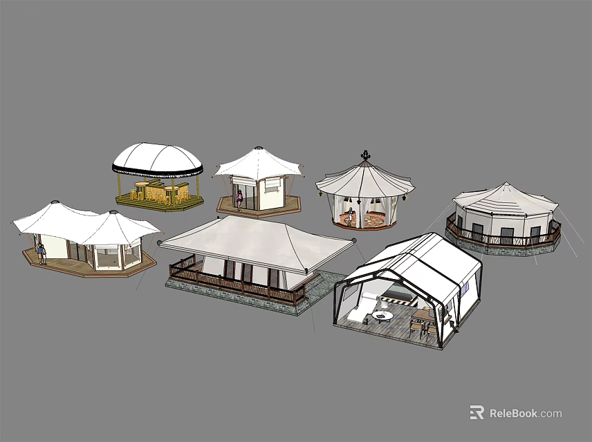 Various Outdoor Camping Tent Designs With Different Structural Features And Styles 3d model 
