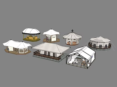 Various Outdoor Camping Tent Designs With Different Structural Features And Styles 3d model