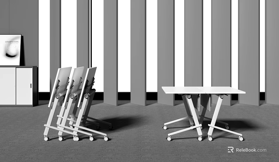 Modern White Folding Conference Table With Mobile Wheels And Compact Design 3d model 