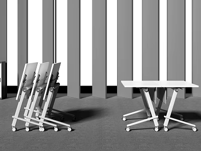 Modern White Folding Conference Table With Mobile Wheels And Compact Design 3d model