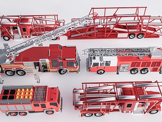 Fire truck rescue vehicle train fighting 3d model