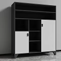 Modern Black And White Storage Cabinet With Open Shelves And Closed Doors