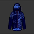 Blue Hooded Puffy Kids Down Jacket With Front Zipper And Stitch Details
