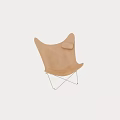 Modern Brown Leather Leisure Chair with Butterfly Shaped Backrest and Metal Cross Legs