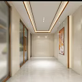 Modern Elevator Lobby Interior With Silver Elevator Beige Tiles Ceiling Light And Side Doors 3d model