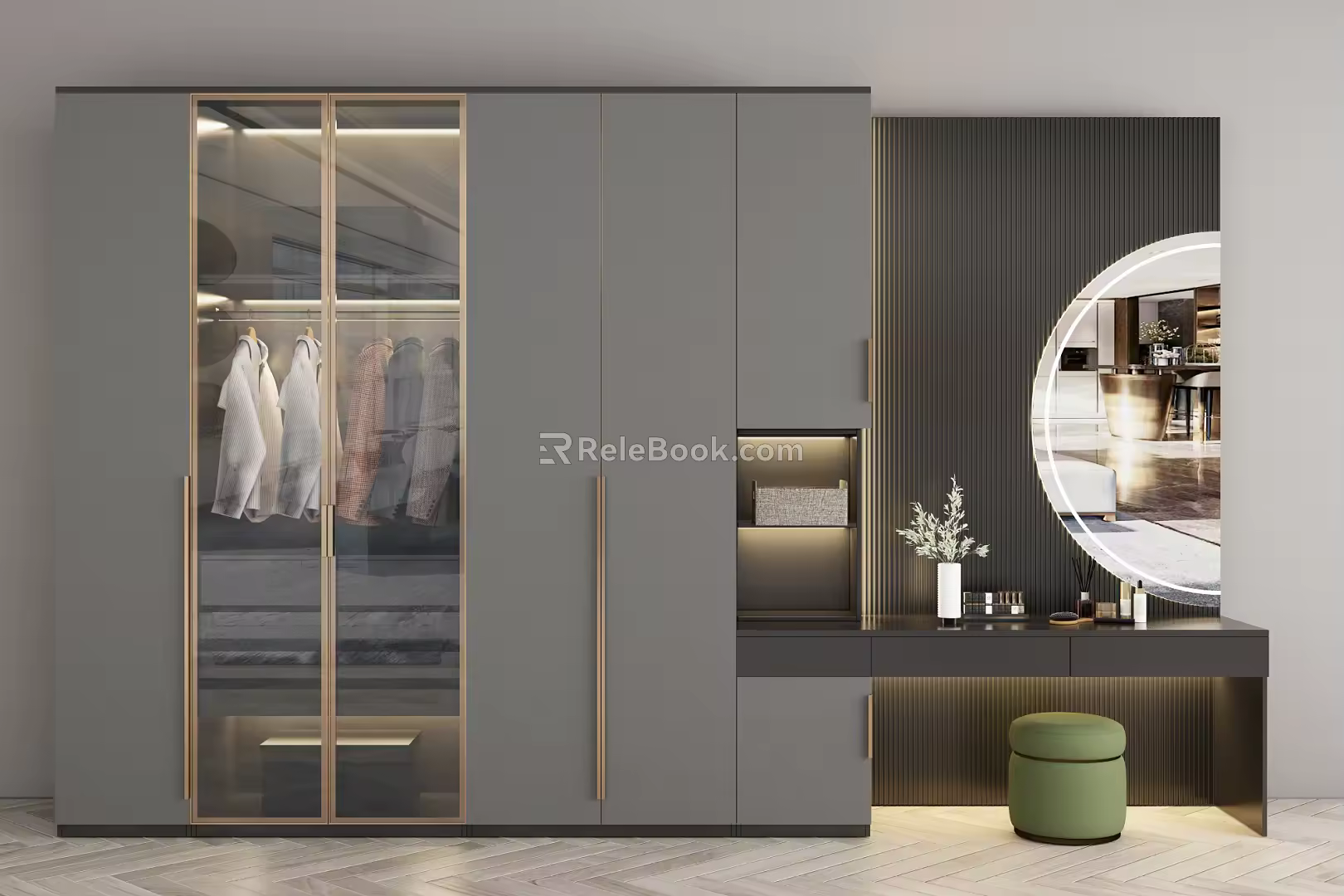 Light Luxury Wardrobe Dressing Table Combination 3d model