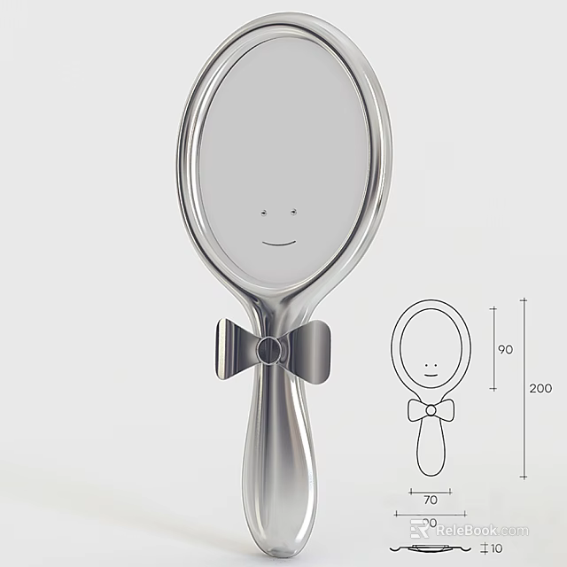Silver Handled Mirror With Bow Tie Decoration And Smiley Face Design 3d model