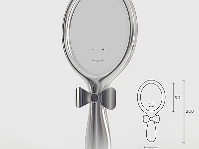 Silver Handled Mirror With Bow Tie Decoration And Smiley Face Design 3d model