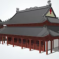 Ancient Chinese Traditional Architecture With Classic Roof Red Pillars And Overhanging Eaves