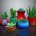 Colorful Succulent And Cactus Plants In Vibrant Decorative Pots With Various Designs