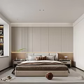 Modern Bedroom Interior Design With Built in Wardrobe Round Mirror And Window Bench 3d model