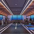 Modern Fitness Gym Interior Featuring Large Windows Workout Equipment Track Lines And Yoga Mats