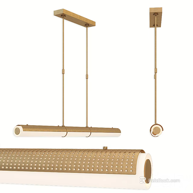 Modern Brass Linear Chandelier With Grid Pattern For Contemporary Living Space 3d model