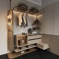 Modern Organized Wardrobe With Hanging Clothes Hat Bags Drawers Mirror And Storage