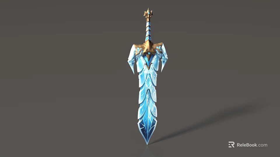 Fantasy Blue Ice Crystal Sword With Decorative Hilt And Detailed Blade Design 3d model 