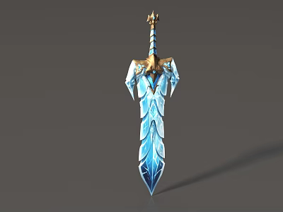 Fantasy Blue Ice Crystal Sword With Decorative Hilt And Detailed Blade Design 3d model