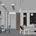 Modern Living Dining Room Interior Design With Comfortable Sofa Chairs And Bookshelves