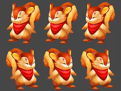 Cute Squirrel Game And Movie Character Wearing Red Scarf In Various Poses 3d model