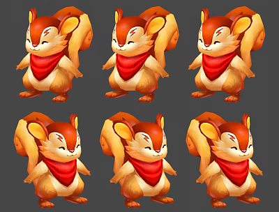 Cute Squirrel Game And Movie Character Wearing Red Scarf In Various Poses 3d model