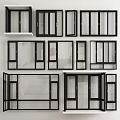 Various Black Frame Glass Windows In Different Styles On White Background 3d model
