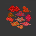 Traditional Red Auspicious Clouds Decorative Pattern Art Design On Dark Background 3d model