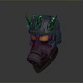 Futuristic Sci Fi Helmet With Spiked Protrusions Orange Eyes And Mechanical Design
