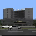 Modern Hotel Building Exterior With Illuminated Glass Facade Night Street View And Cars