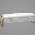 Elegant White Tufted Ottoman With Storage Drawers And Gold Metal Legs