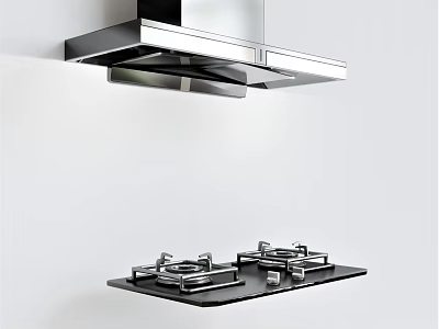 Modern Kitchen Cooking Appliances Featuring Stainless Steel Range Hood And Gas Stove 3d model