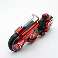 Red Motorcycle Model With Transparent Windshield Black Seat White Patterns On Wheels And BAY Lettering