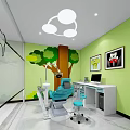 Modern Dental Clinic Interior Featuring Reception Desk Bookshelf Staircase And Tooth Logo