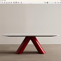 Modern Dining Table With White Marble Top And Red A Shaped Legs 3d model