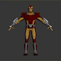 Game and Movie Character 3D Model With Red Yellow Armor Silver Armored Parts Standing Pose