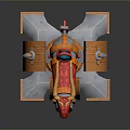 Colorful Red Orange Decorative Cannon With Sturdy Wooden Base And Round Lens