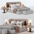 Modern Elegant Double Bed Interior With Upholstered Headboard Nightstands And Table Lamps 3d model