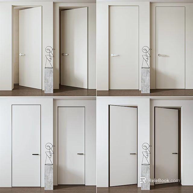 Modern White Swing Door Design For Home Interior With Sleek Handle And Frame 3d model