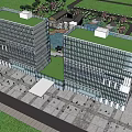 Modern Office Building With Green Roof Surrounded by Greenery Water Feature and Sports Court