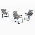 Three Modern Leisure Chairs With Plaid Seat Cushions And Metal Frames For Indoor Outdoor Use