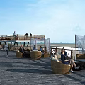 Road Facilities Featuring Wooden Deck Pedestrian Walkway And Seating Areas For Visitors