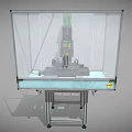 Industrial Machinery Equipment With Transparent Safety Enclosure And Metal Frame Platform