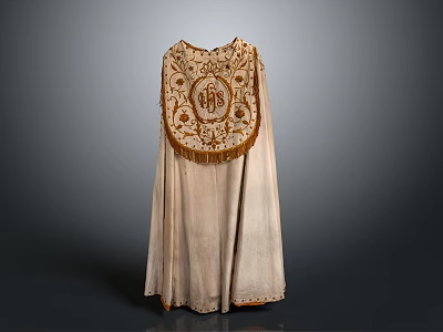 Elegant Traditional Silk Robe With Intricate Golden Embroidery And Tassels 3d model