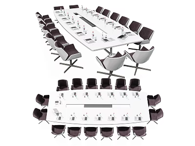 Modern Conference Table With Black Chairs And White Surface In Meeting Room Setup 3d model