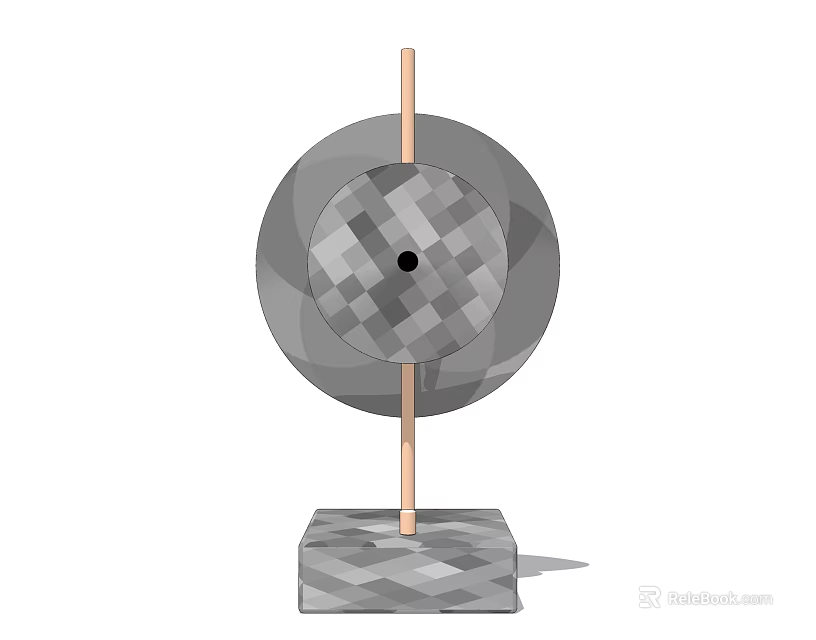 Modern Minimalist Decorative Ornament Set with Circular Checkerboard Top and Square Base on Metallic Rod 3d model 