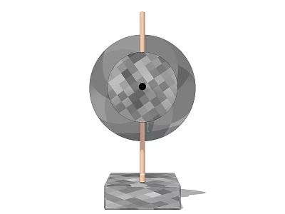Modern Minimalist Decorative Ornament Set with Circular Checkerboard Top and Square Base on Metallic Rod 3d model