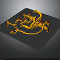 Yellow Plastic Pipe Model With Red Valves On Black Base