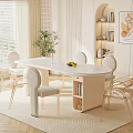 Modern Dining Table Set with Transparent and Upholstered Chairs White Tabletop Drawer Green Plant